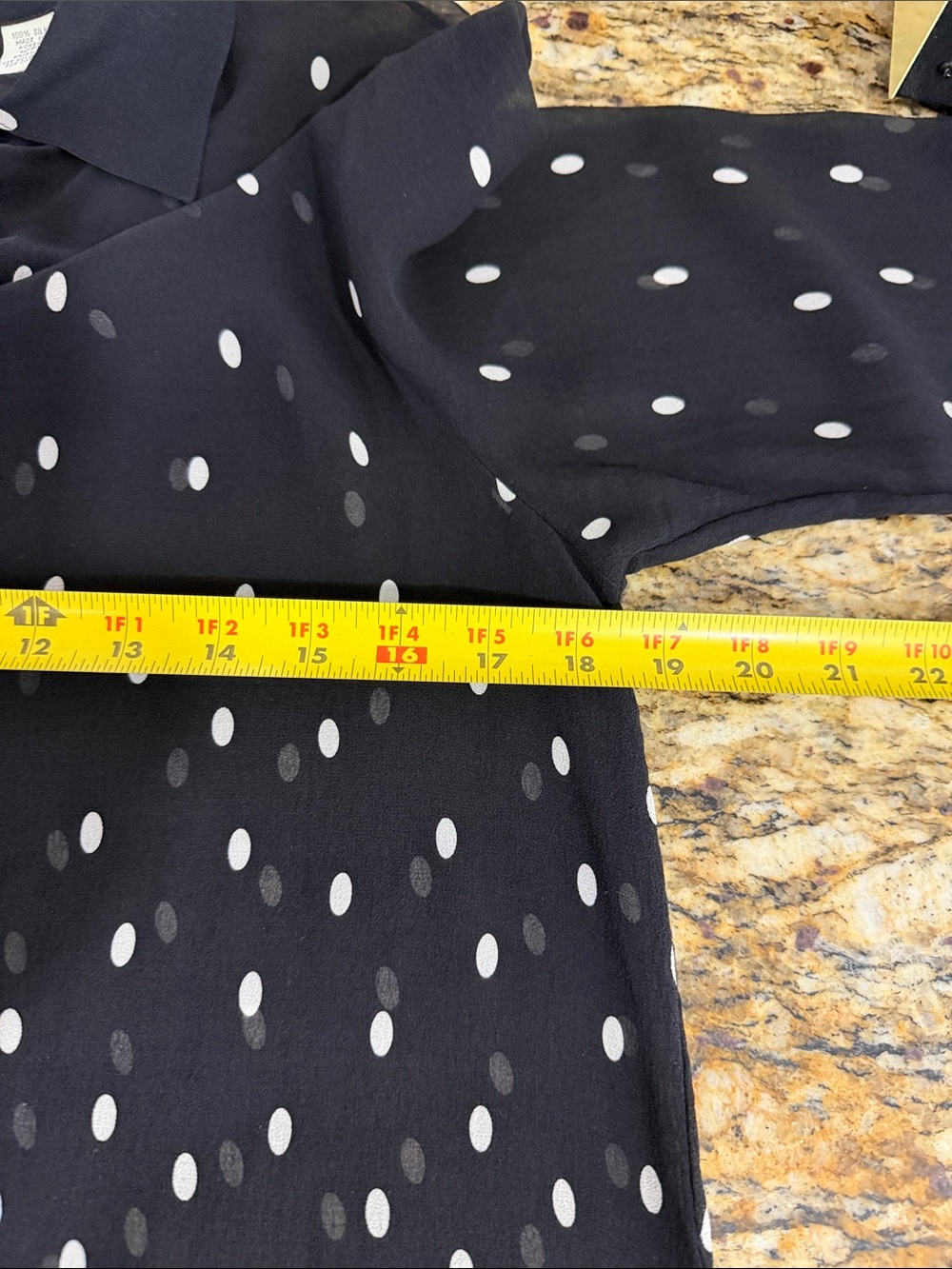 Vintage Lord & Taylor Black Sheer Polka Dot Blouse Petite 12P Button Front - Picture 7 of 9